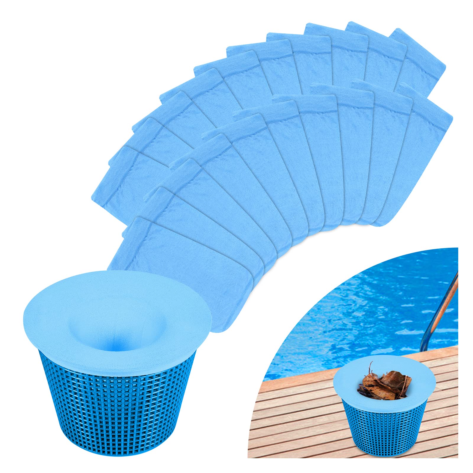 EKKONG Pool Skimmer Socks, Pool Filter Socks Ultra Fine Pool Net, Super Elastic Nylon Fabric Pool Skimmer Reusable Basket Bag Nets to Protect Swimming Pool Filters (20Pcs)