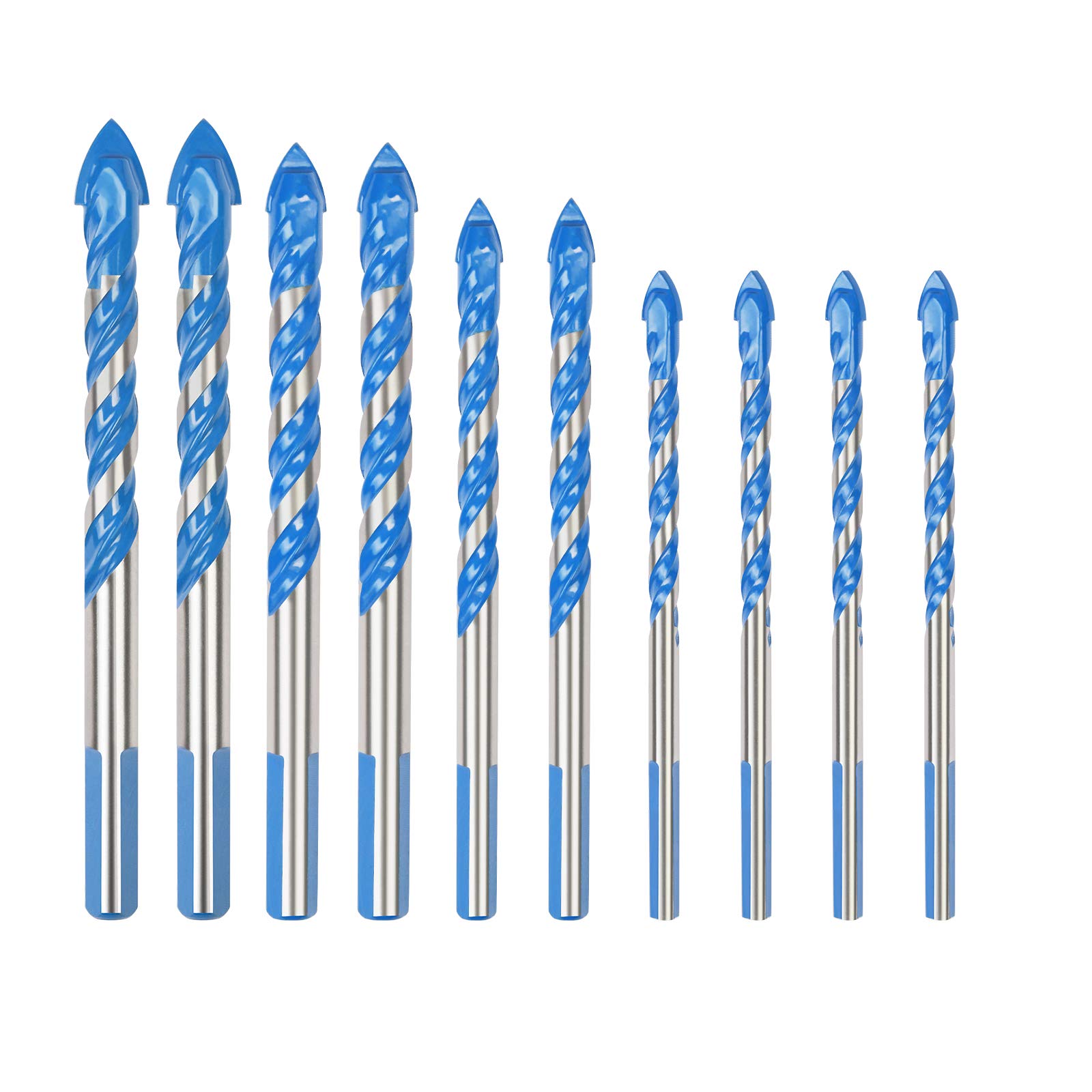 ZoomSky 10 PCS Masonry Drill Bit Set Tungsten Carbide Tipped Ceramic Tile Drill Bits Twist Drill for Concrete Brick Glass Plastic and Wood Assorted Size 6/8/10/12MM