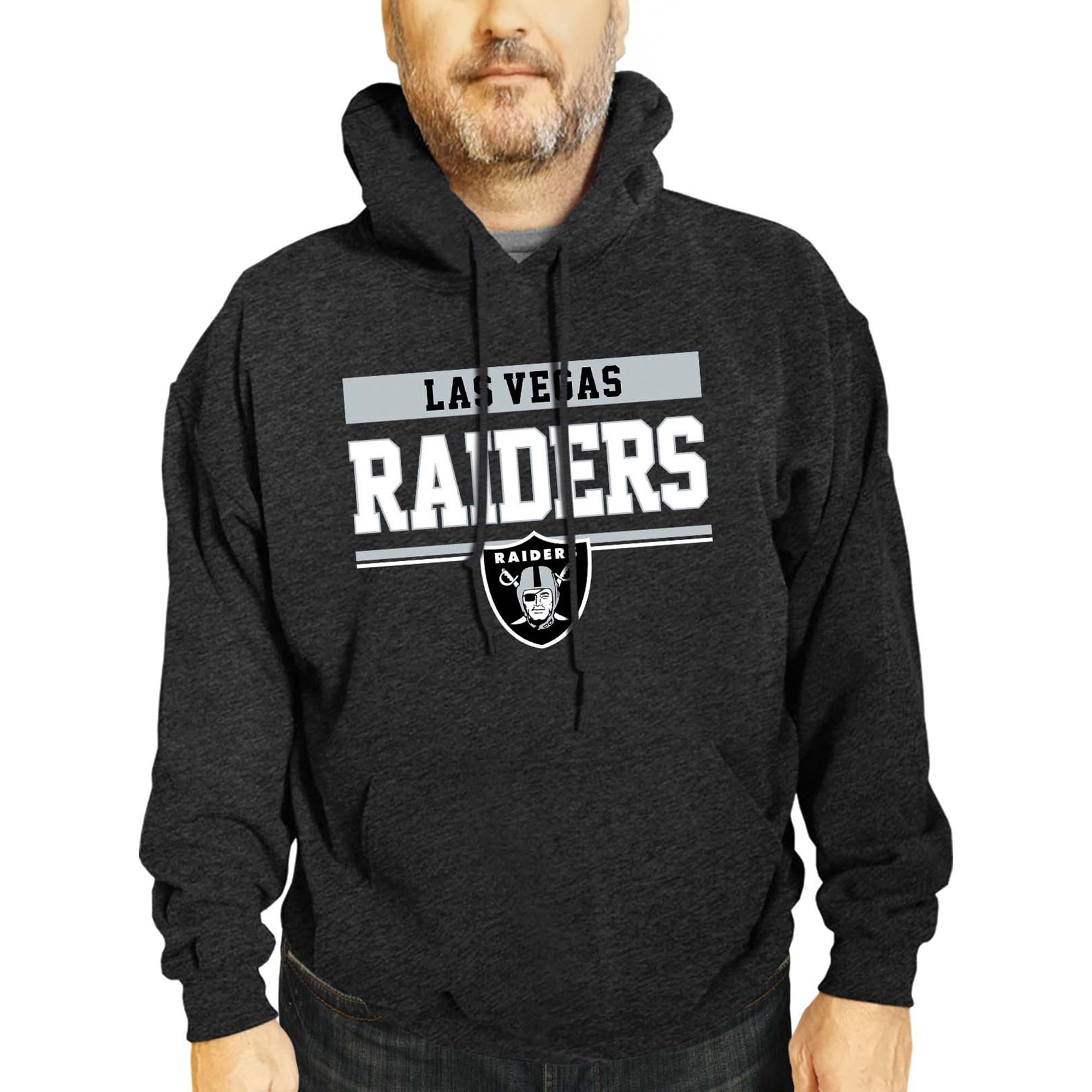 Team Fan Apparel NFL Adult Gameday Charcoal Hooded Sweatshirt - Cotton & Polyester - Stay Warm & Represent Your Team in Style (Las Vegas Raiders - Charcoal, Medium) Image