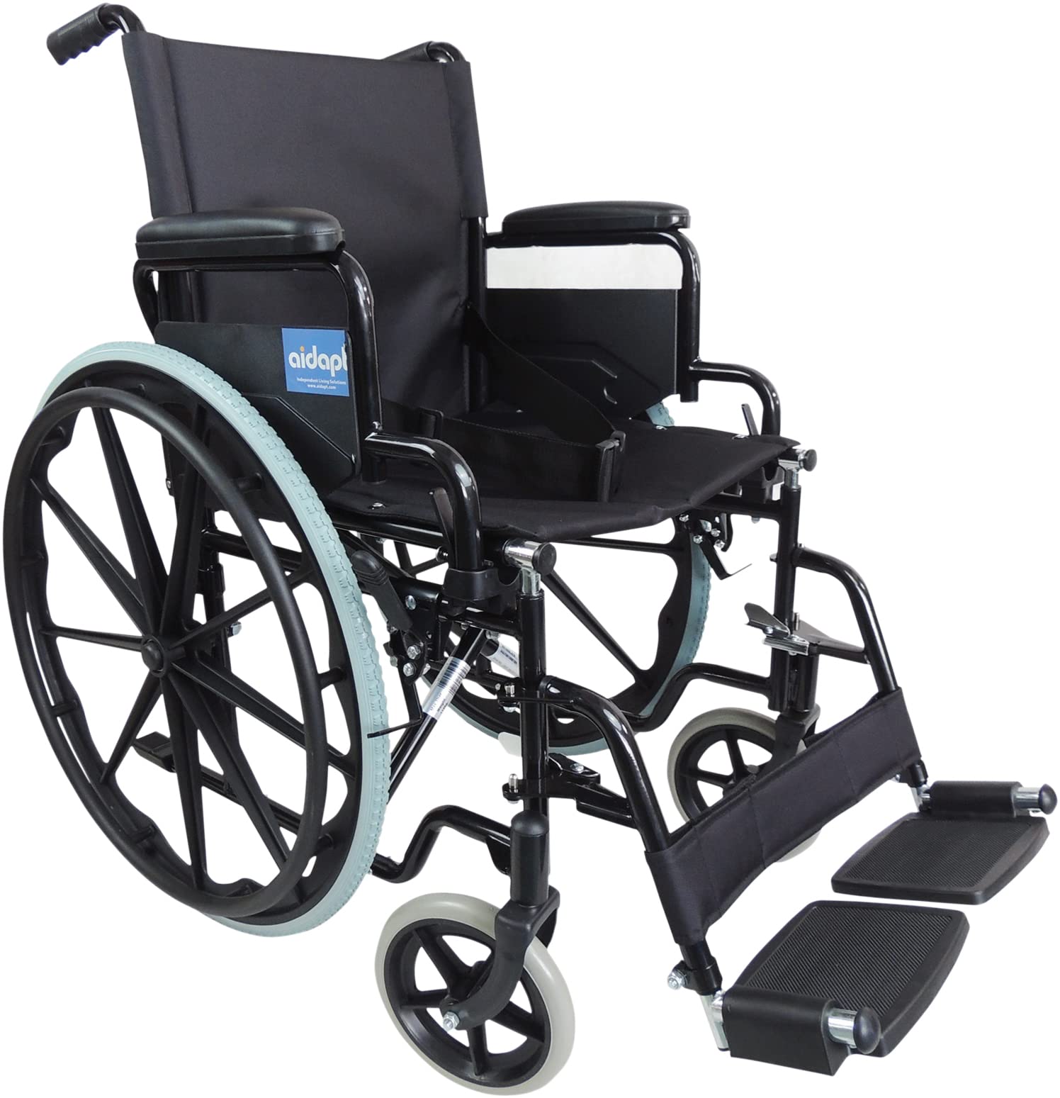 Aidapt Folding Lightweight Self Propelled Steel Wheelchair With Brakes, Extra Wide Seat (18") Lap Strap, Removable Foot Rests and Side Panels for Privacy Indoor and Outside Use
