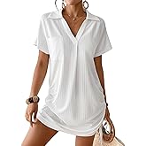 Bsubseach Swimsuit Coverup for Women V Neck Bathing Suit Cover Up Short Sleeve Bikini Dress Shirt with Pockets
