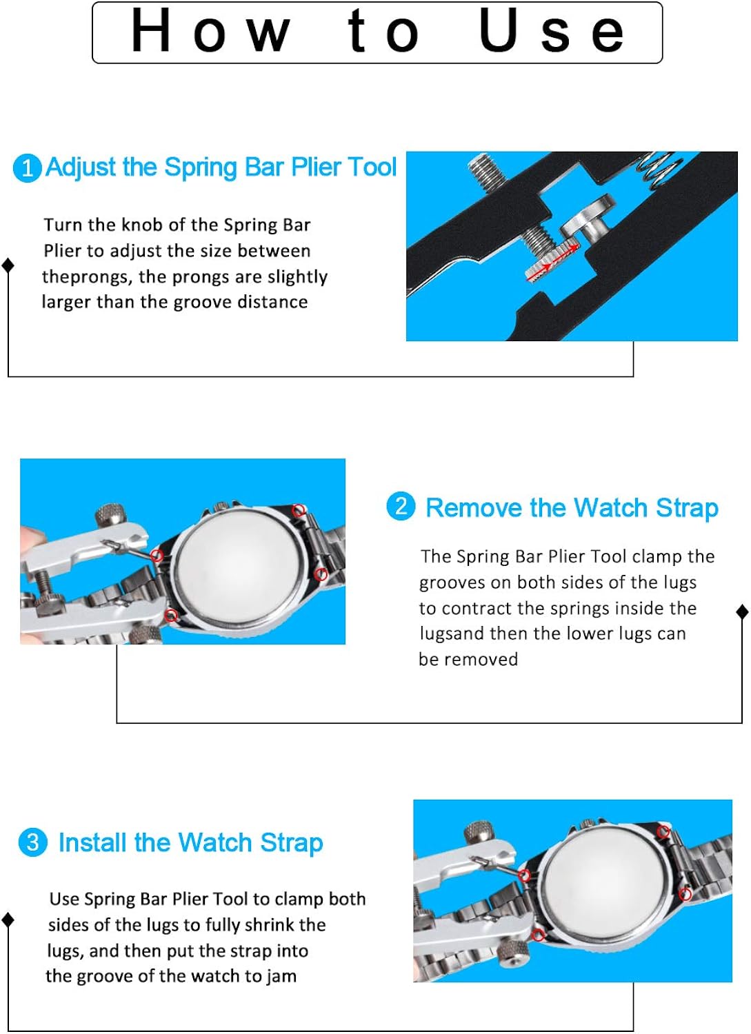 Watch Spring Bar Plier Tool Set with Durable 10 Tips Pins, 6825 Spring Bar Tweezer Tool for Watch Wrist Bands Strap Removal Repair Fix Kit: Watches