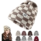 Cuffed Knit Beanie Hats for Women Checkerboard Plaid Womens Hat Y2K Stretch Winter Beanies Skull Cap Warm Ski Caps