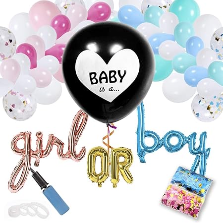 Amazon 性別お披露目用デコレーション 男の子または女の子用風船セット 黒 赤ちゃん 性別お披露目 バルーン カラフルな詰め合わせの風船 紙吹雪 内側 ホイルボーイ ガールズ 性別お披露目用風船 ポンプ付き 風船 バルーン おもちゃ