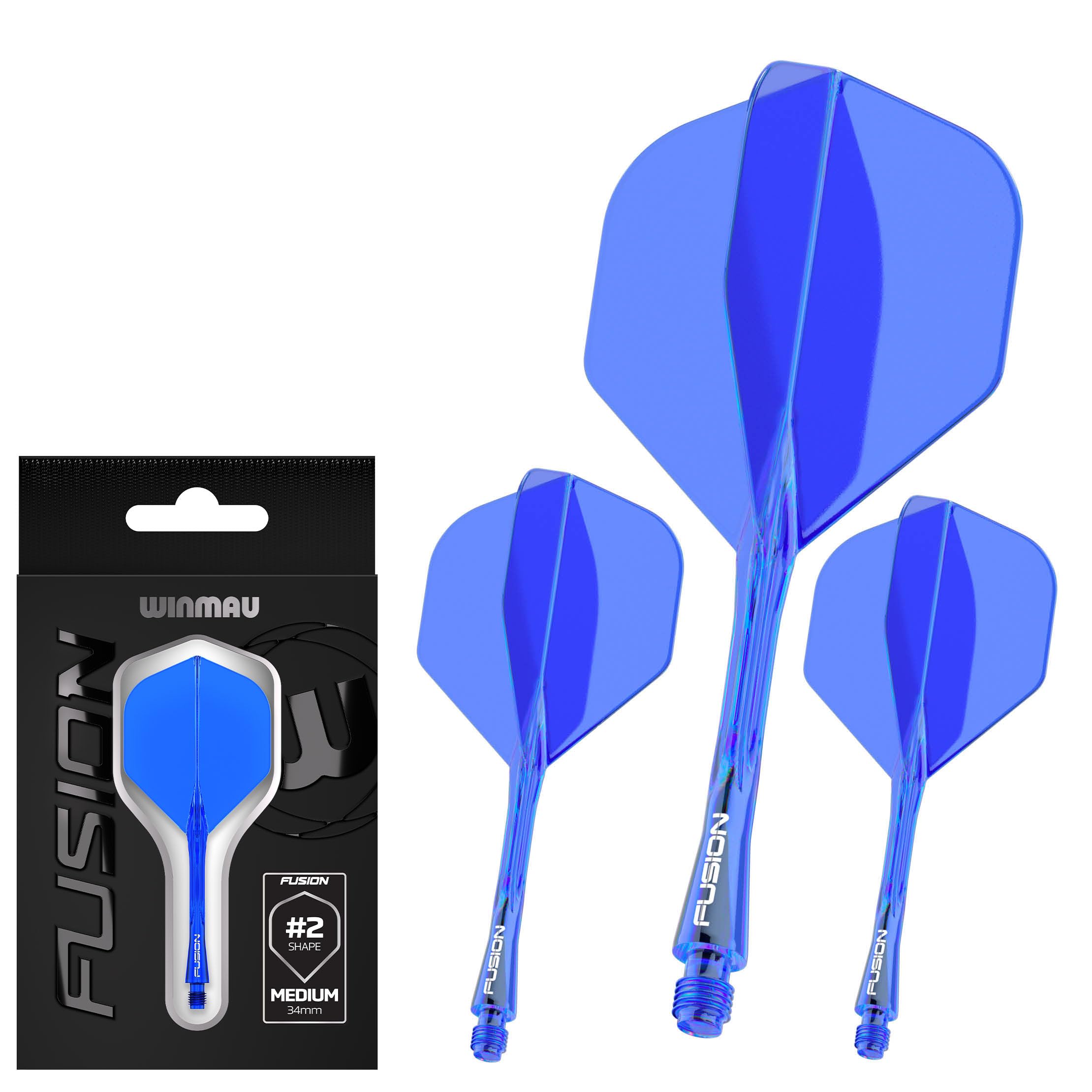 WINMAU Darts Fusion Integrated Flight & Shaft System - No.2 Shape & Design - Blue Colour, Medium Length — image 1