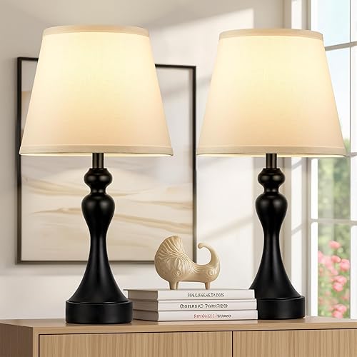 Aooshine Table Lamps for Living Room, Large Metal Bedside Lamp for Bedroom with USB A+C Ports, 3 Way Dimmable Bedside Lamps Set of 2, Modern Touch Beside Table Lamp with White Shade(Bulbs Included)