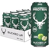 Bucked Up Lightly Carbonated Protein Soda | 25g Whey Isolate - Zero Sugar, Low Calorie, Caffeine Free, Clean Drink | Sparkling Protein Soda - 12 Pack, 16 oz Cans (Green Apple)