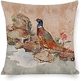 Decgarsun Throw Couch Pillow Covers 18x18 Cotton Linen Pillow Case Watercolor Pillow Decor Pheasant Pillowcase for Sofa Cushion Bedroom Living Room