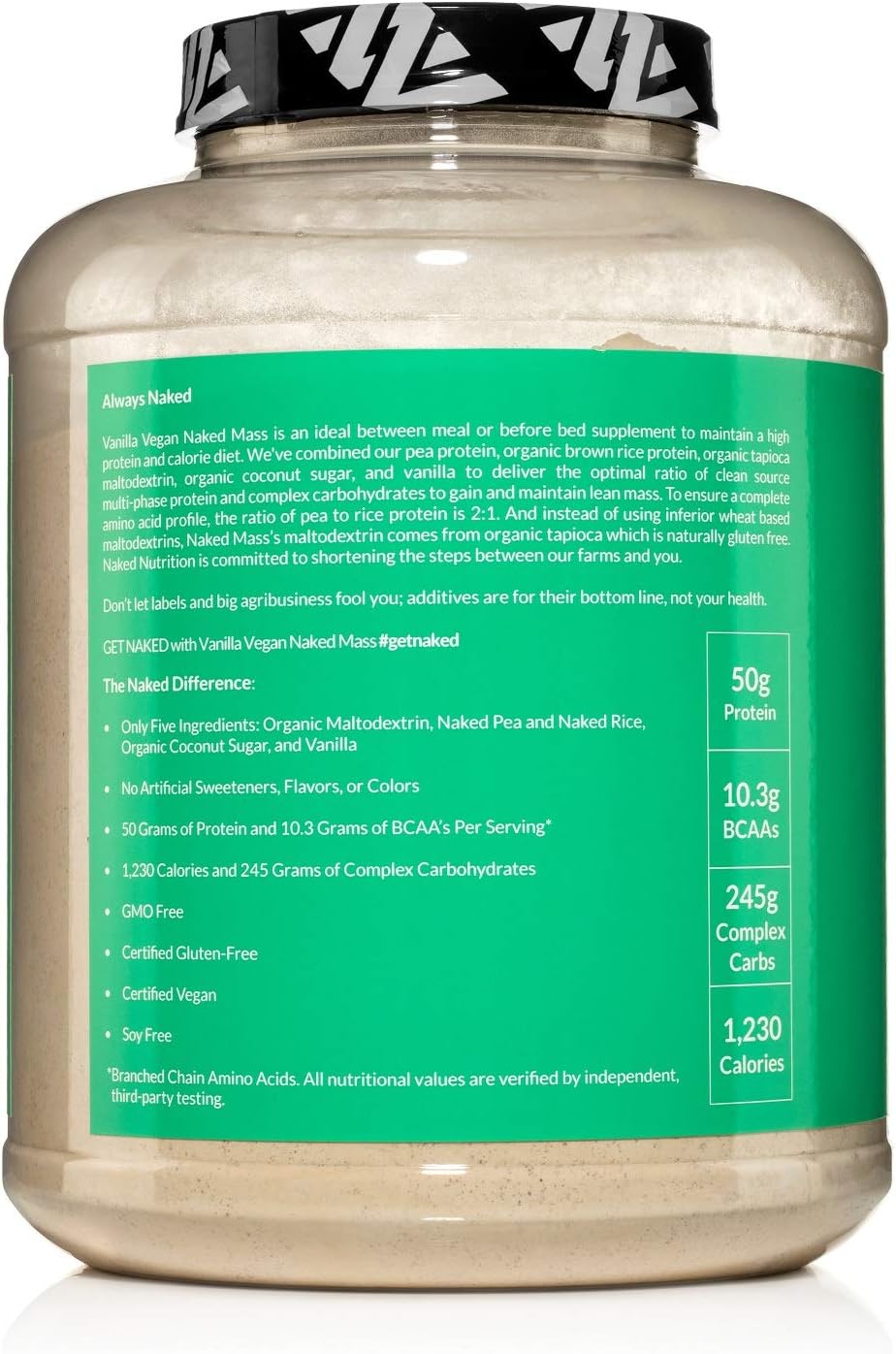 Naked Mass - Vanilla Vegan Weight Gainer - 8lb Bulk, GMO Free, Gluten Free, Soy Free & Dairy Free. No Artificial Ingredients – 1,230 Calories – 11 Servings: Health & Personal Care