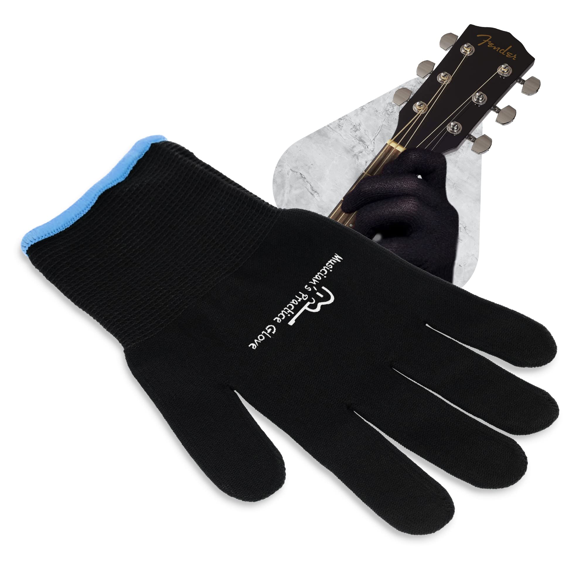 Musician's Practice Glove - 1-Pack Guitar Gloves for Women and Men, Fingertip Protectors for Playing String Instruments, Hand Issues and More, Nylon Thin Gloves for Indoor/Outdoor Gigs, XS, Black