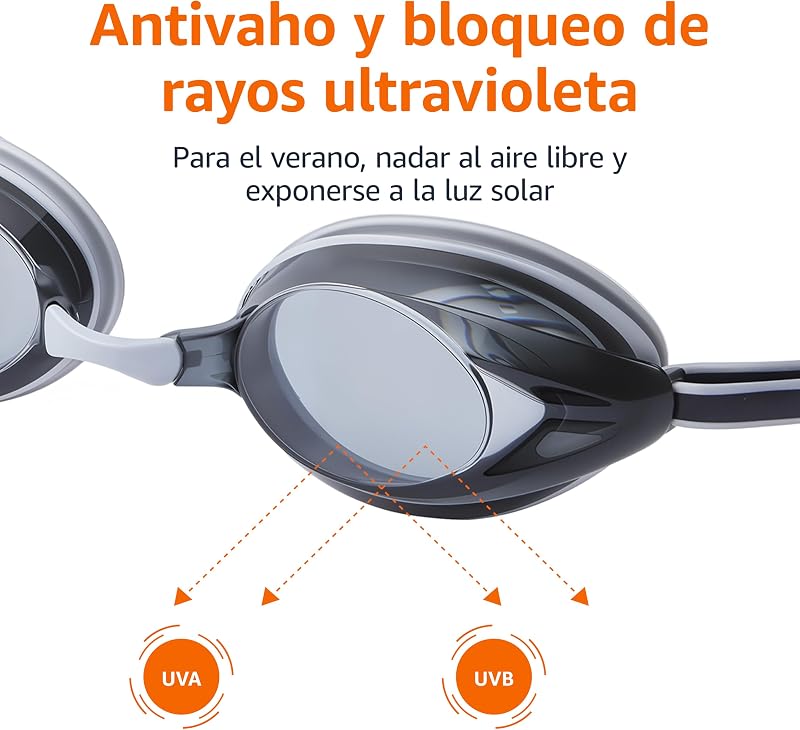 Gafas de natación unisex para adultos, Talla única, color plateado