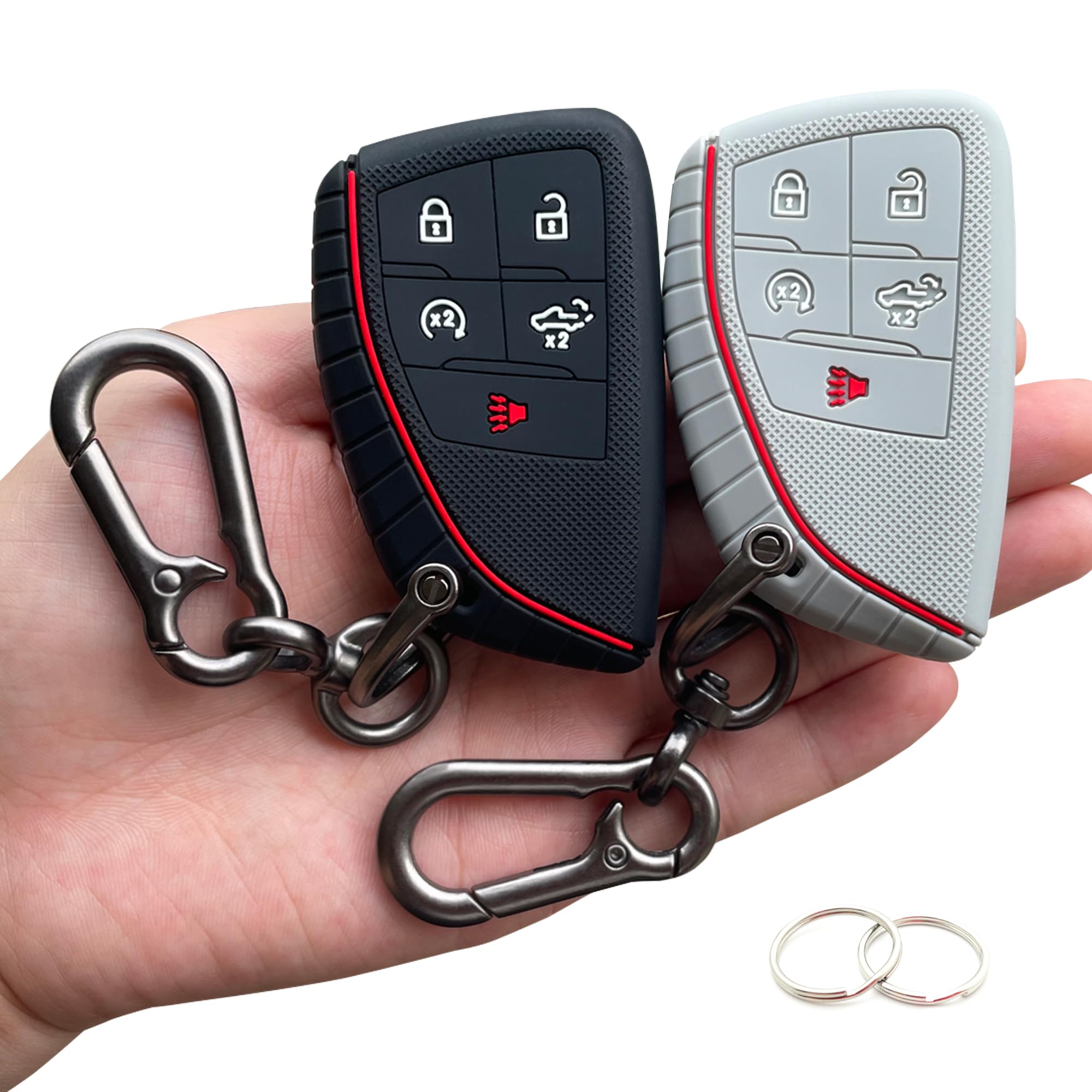 Photo 1 of TANDRIVE Key Fob Cover for 2022-2025 2026 Chevy Silverado 1500 GMC Sierra 1500, 2024-2026 Silverado Sierra 2500HD 3500HD, Silicone, 2-Pack, Black Grey