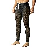 QiaTi Men's Fishnet Pants Mesh See Through Muscle Leggings Stretchy Drawstring Long Pants