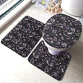 Purple Black Goth Spooky Soft Bathroom Rugs Set 3 Pcs Non Slip Absorbent Bath Mats U-Shaped Contour Rug Mat & Toilet Lid Cover Set