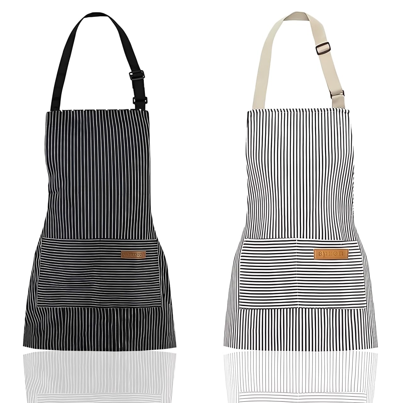 2 Pack Chef Apron, Kitchen Cooking Aprons for Girls and Boys, Adjustable Stripes Apron with 2 Pocket, Durable Washable Kids Aprons for Cookings, Used for Bake, Clean, Restaurant and Garden Activities