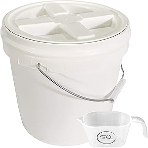 2 Gallon Food Grade BPA Free Letica Bucket with Gamma Seal Lid - Lid Has Been Installed To The Bucket - Bundle And A One Cup Measuring Cup with Simple Quality Logo