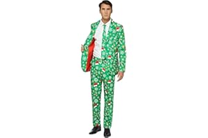 Offstream Men's Party Costumes - Christmas Theme Party Suits - Slim Fit - Includes Matching Blazer Jacket, Pants & Tie