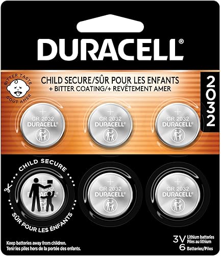 Duracell 2032 Lithium Battery, 6 Count (Pack of 1), Child Safety Features, Compatible with Key Fob, Tea Light Candles and Other Devices, CR2032 Battery