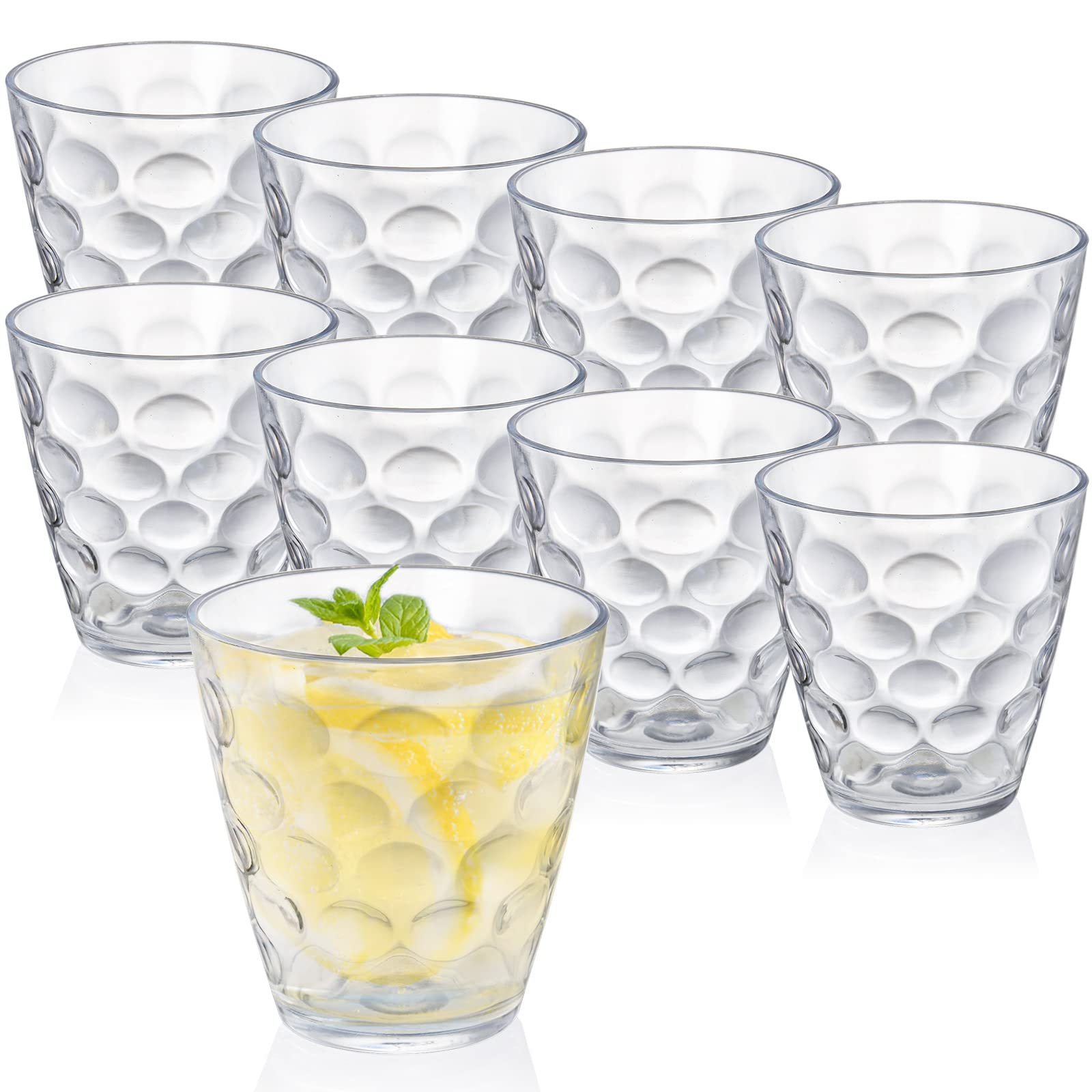 Hiceeden Set of 9 Plastic Tumblers Drinking Glasses, 280ML/ 10 OZ Unbreakable Clear Water Cups, Reusable Drinking Cups Wine Glasses for Juice, Beverages, Drinks, BPA Free, Stackable, Dishwasher Safe