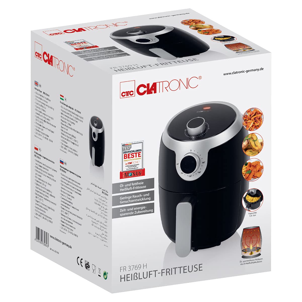 Clatronic Heißluftfritteuse mit 360° Air-Flow | Öl- und fettfreies Frittieren | Airfryer 80°C - 200°C | Heissluftfritteuse 2,5L | Air Fryer mit Abschaltautomatik & Überhitzungsschutz | FR 3816 H 9