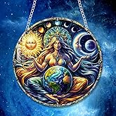 WOHAHA Universe Goddess Earth Sun Moon Acrylic Window Hanging Stained Suncatchers for Window Acrylic Panels Bedroom Garden Kitchen Wall Decoration Gifts for Women Mom Grandma Teacher
