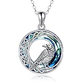 DAYLINLOVE Raven Necklace 925 Sterling Silver Celtic Knot Moon Crow Raven Pendant Necklace Gothic Viking Animal Lover Jewelry Gifts for Women Men