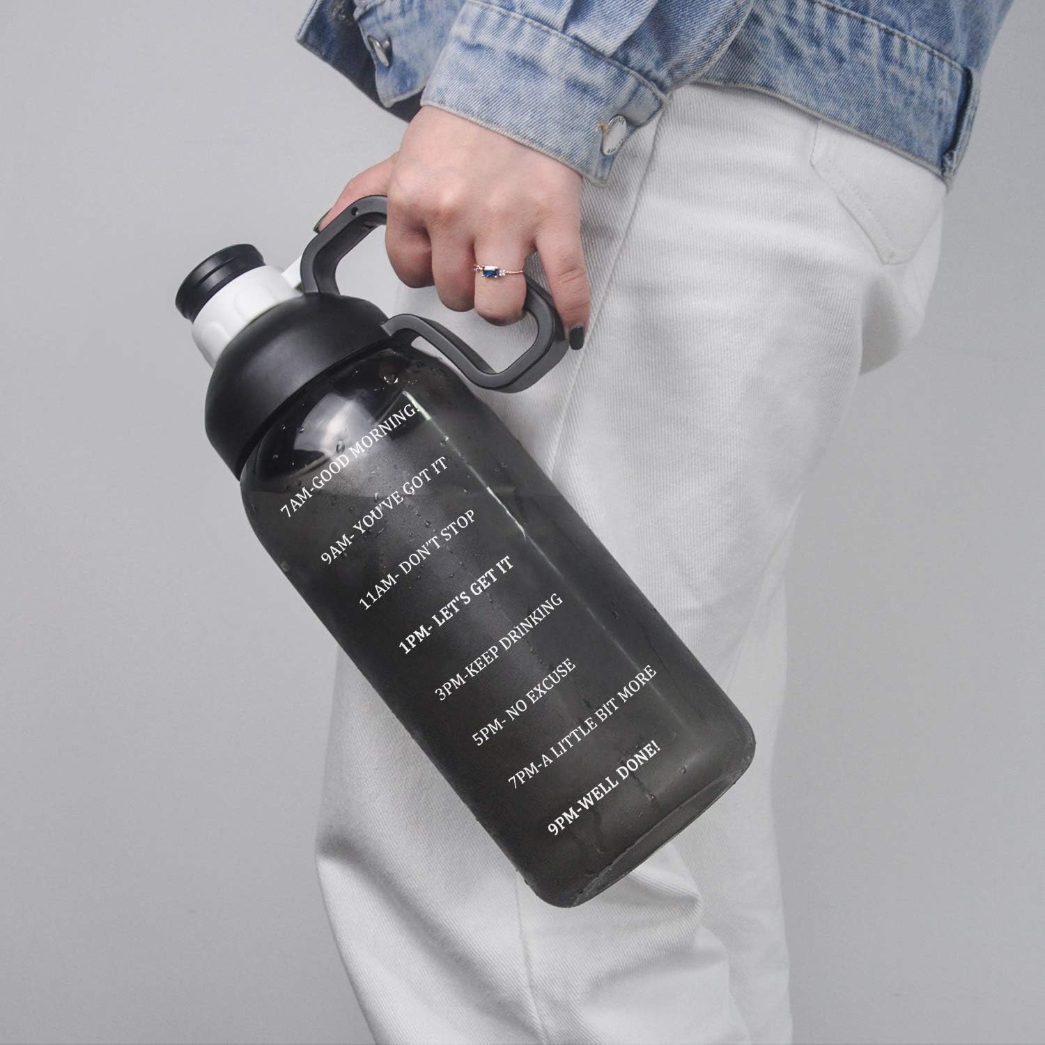64 OZ Water Bottle with Straw, Motivational Water Bottle with Time Marker Clear Large Water Bottle with Handle, 2L Sports Water Bottle BPA Free Wide Mouth Water Jugs for Gym, Kitchen, Working : Sports & Outdoors
