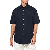 BOSS, Stretch Poplin Short Sleeve Button Down Shirt, Premium Navy, 16.5
