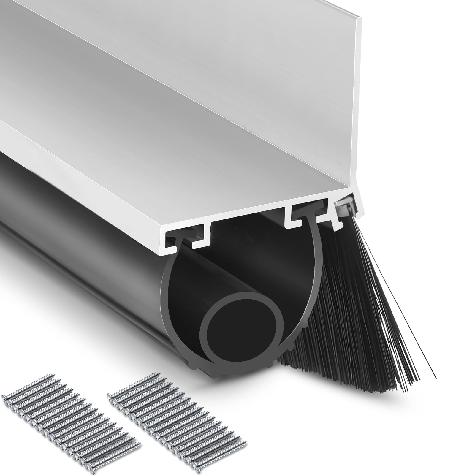 Photo 1 of ***DAMAGED - SEE NOTES/PICTURES*** Zonon 16.5 Feet Universal Garage Door Seals Bottom Kit Weatherproofing Garage Door Weather Stripping Rubber Kit with Aluminum Track Retainer Base and Brush Kit Heavy Duty(U and O Shape)