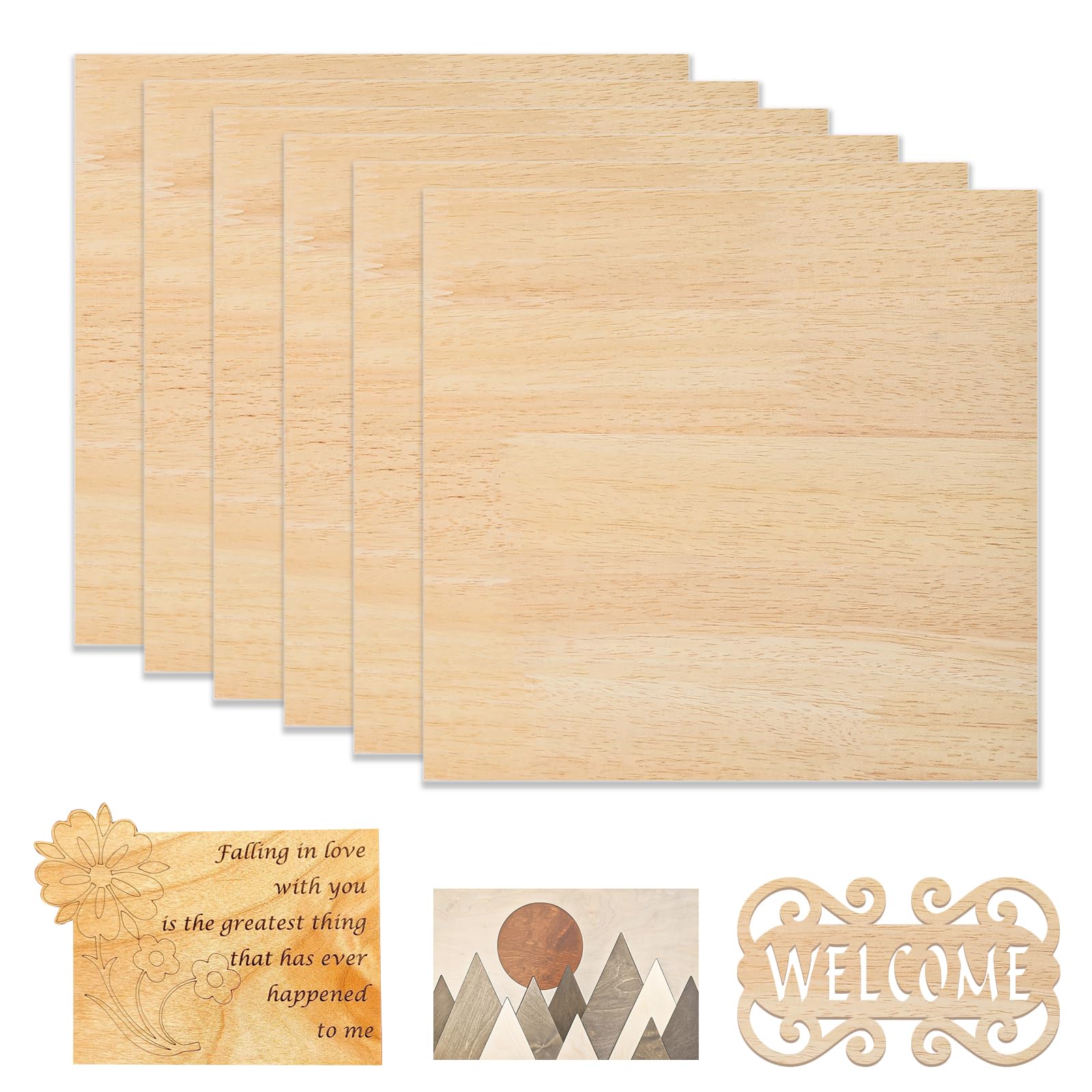 6 Pieces Rubber Wood Spliced Plywood, 30cmx30cm Unfinished Wood for Laser Cutting Engraving Machine