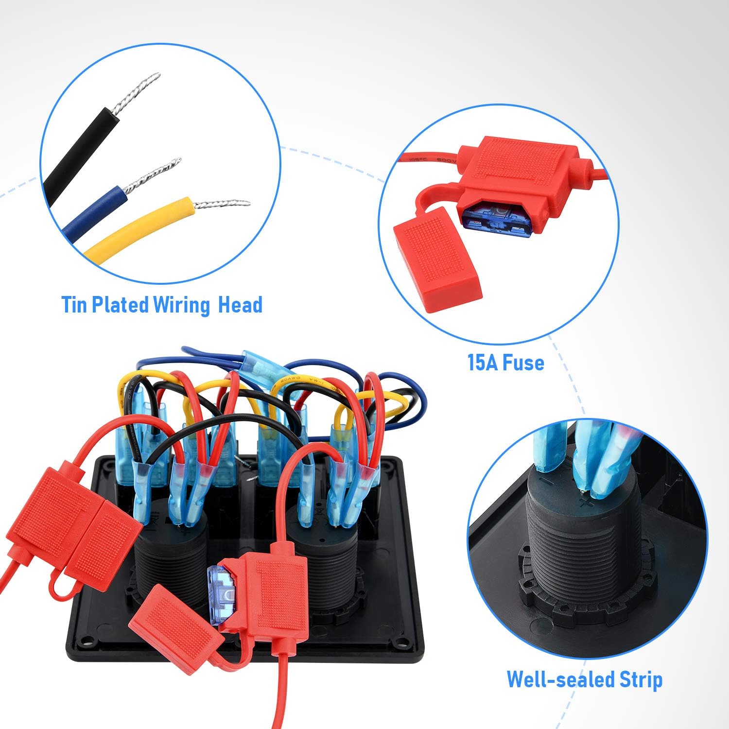 Kohree 4 Gang Marine Boat Rocker Switch Panel, 12V Waterproof LED Lighted Toggle Switches Fuse Breaker Protected Control with 12 Volt Marine USB Power Outlet for Car Boat RV Scooter Truck Vehicles: Industrial & Scientific