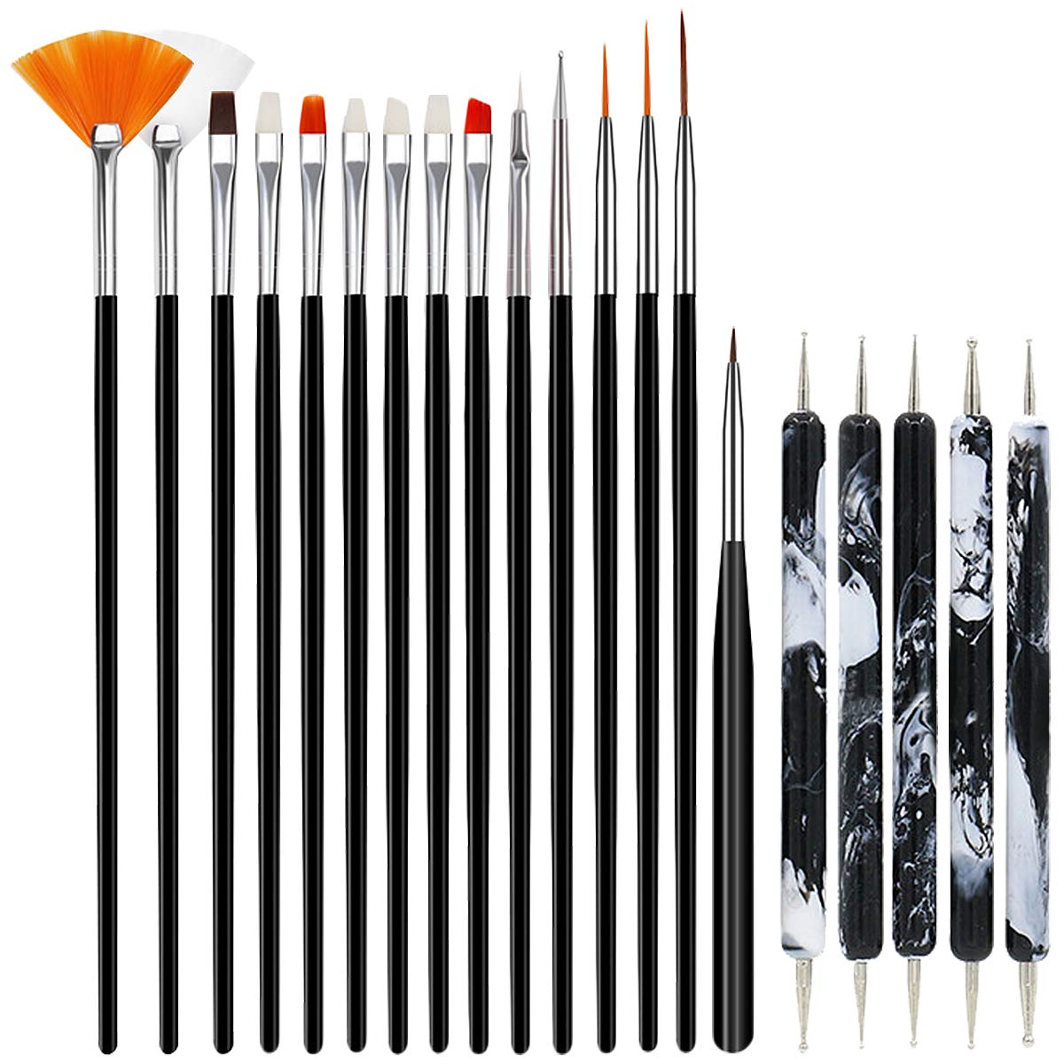 20pcs Nail Art Painting Kit, Nail Art Design Dotting Painting Drawing Polish Brush Pen Tools, Nail Art Brushes and Nail Dotting Tools Set : Beauty
