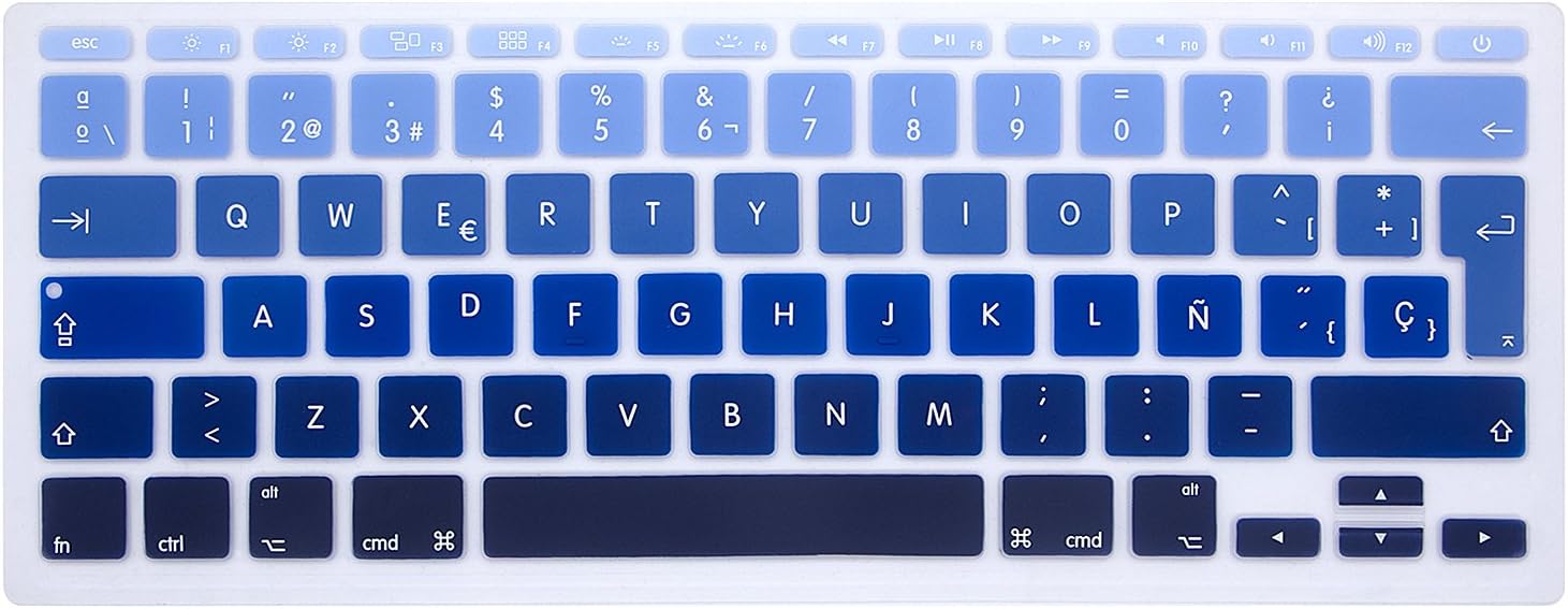 MMDW Spanish QWERTY ISO Keyboard Cover for Macbook 11"11.6 Inch A1465 A1370 European/ISO Keyboard Layout Silicone Skin(Ombre-blue)