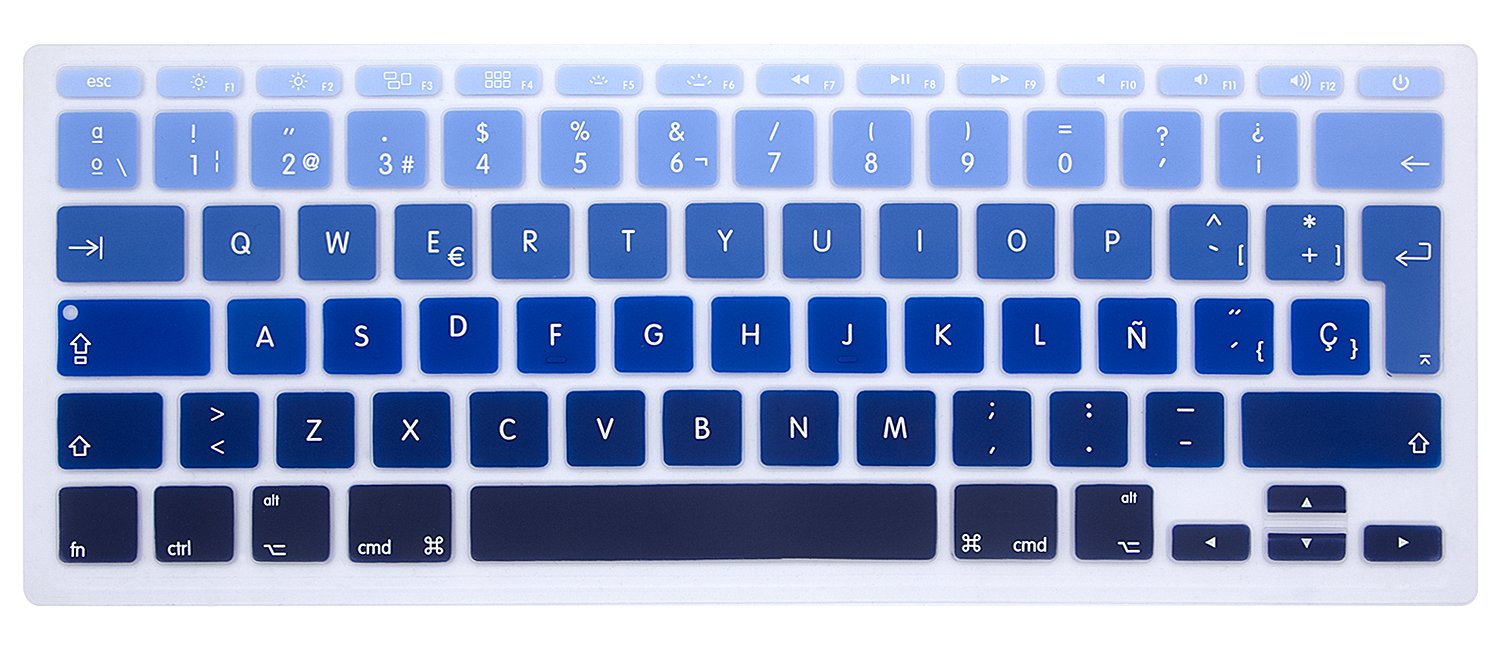 MMDW Spanish QWERTY ISO Keyboard Cover for Macbook 11"11.6 Inch A1465 A1370 European/ISO Keyboard Layout Silicone Skin(Ombre-blue)
