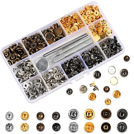HAUSPROFI 120 Sets Druckknopf Kupfer Druckknöpfe Bronze Kleidung Snaps Taste mit Fixierwerkzeug Kit für Leder Handwerk Jacke 