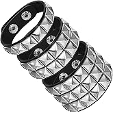 KFHENSOMR 3Pcs Halloween Leather Punk Bracelet for Men Women 80s Goth Rock Wristband Cuff Bangle Emo Bracelets Arm Band Unisex Party Accessories