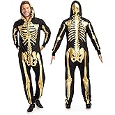 Tipsy Elves Halloween Skeleton Costume for Men - Comfy Adult Skeleton Jumpsuit with Hood
