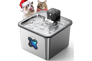 Cat Water Fountain Cordless: [Visual Filter] & [Heavy-Duty Stainless Steel] FEELNEEDY- Premium, Durable Design. 3.2L/108oz, 4000mAh Battery Operated Pet Fountain with Sensor, for Cats and Dogs
