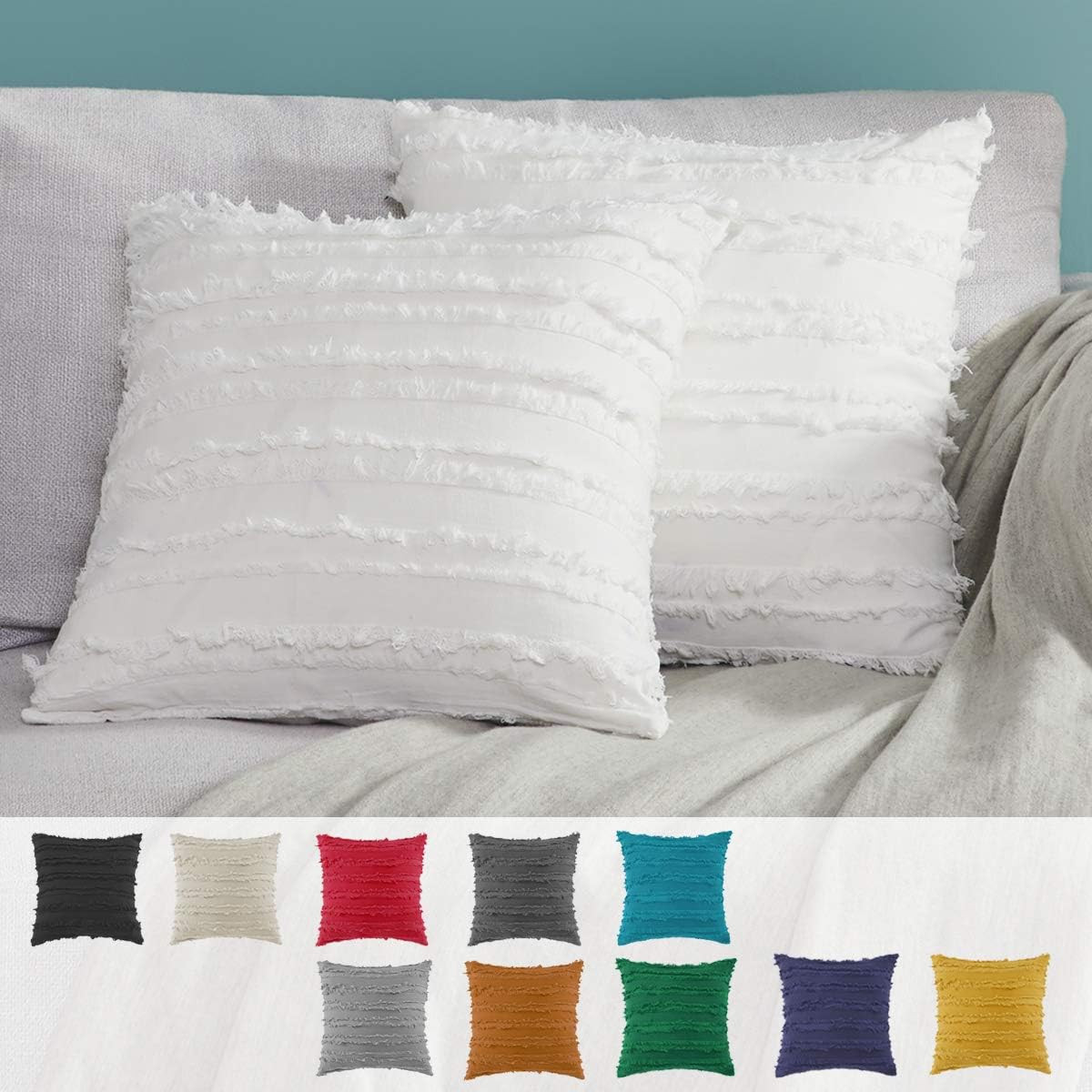 GIGIZAZA Decor Throw Couch Pillow Covers,18x18 Cotton White Sofa Pillows,Square Sofa Cushion Covers Linen (White, 18x18inch-2pcs): Home & Kitchen
