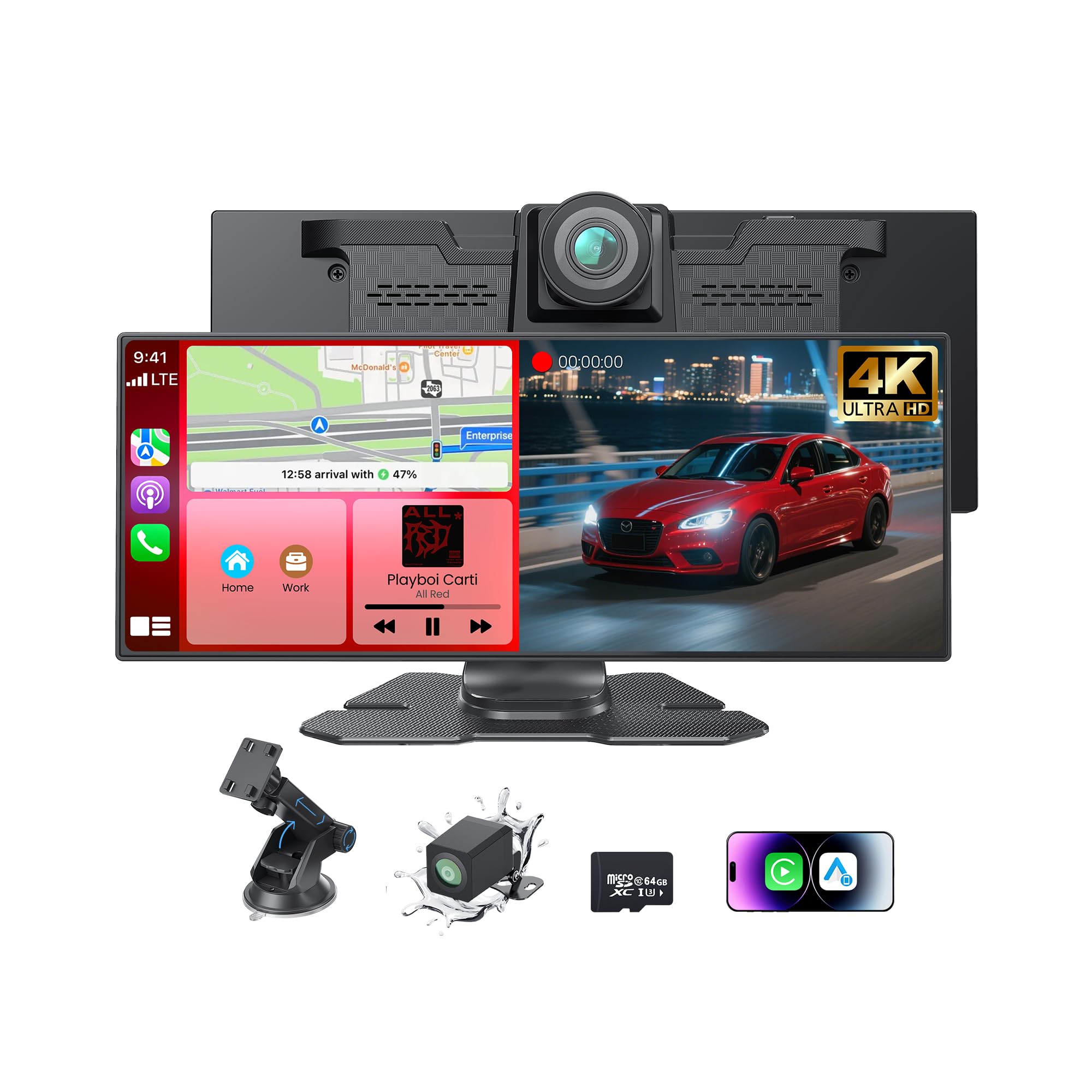 Photo 1 of 11.26”Coocom Portable CarPlay Screen for Car,Car Stereo with Apple CarPlay & Android Auto,Incell Touch Screen,4K Dash Cam,1080P Backup Camera,Mirror Link, Voice Control, Bluetooth 5.3,GPS,FM