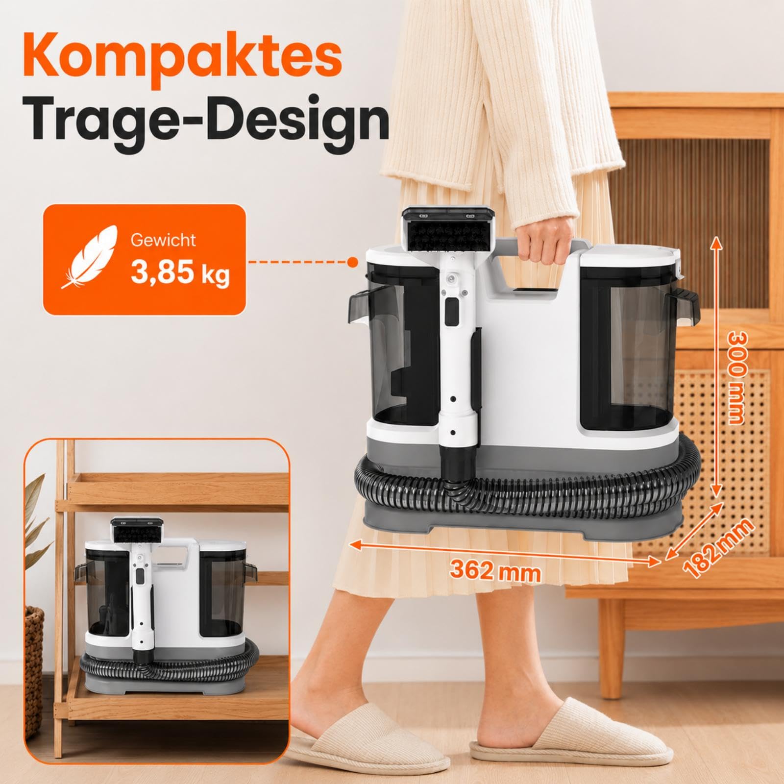 450W Polsterreiniger Gerät Nasssauger Waschsauger, 12Kpa Teppichreiniger 8