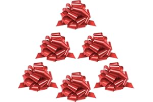 Mata1 Pull Bows for Gifts (Red, 9 Inch, Set of 6), Large 9" Pull String Bows for Presents, Ribbon Pull Bows Wrapping Bows