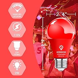Gonhom 4 Pack A19 LED Red Light Bulb, 9 Watt