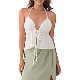 Kiluex Women Y2k Front Tie Up Crop Tops Summer Sleeveless Backless Halter Neck Camisoles Sexy Going Out Tank Vest