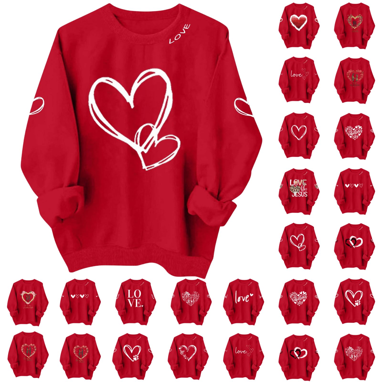 betible Womens Valentines Day Sweatshirt Red Love Graphic Long Sleeve Pullover Casual Heart Love Prints Valentine Top