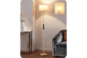 EDISHINE Modern Floor Lamp with 2 Shades, Adjustable Brightness & Color Temperature, Remote Control, Minimalist Standing Lamp