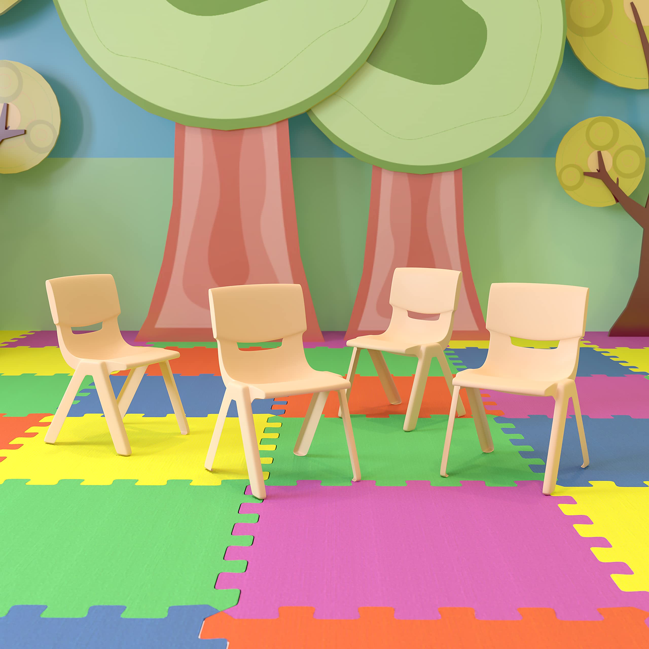 Photo 1 of Flash Furniture Adjustable Classroom Activity Table with 6 Stackable Chairs, Rectangular Plastic Activity Table for Kids, 24" W x 48" L, Natural