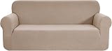SAMSTEX 3 Seater Sofa Cover Taupe Stretch Slipcover 1-Piece