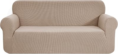 SAMSTEX 3 Seater Sofa Cover Taupe Stretch Slipcover 1-Piece