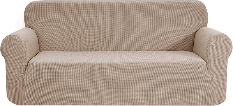 SAMSTEX 3 Seater Sofa Cover Taupe Stretch Slipcover 1-Piece